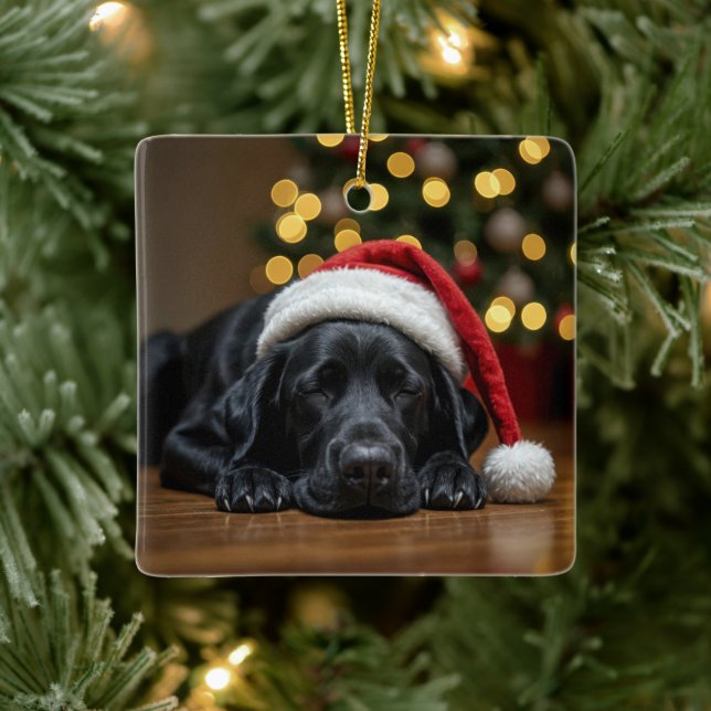 Black Labrador Retriever mit Santa Claus Hat Keramikornament (Baum)