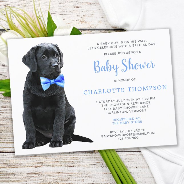 Black Labrador Retriever Puppy Blue Baby Dusche Einladung (Von Creator hochgeladen)