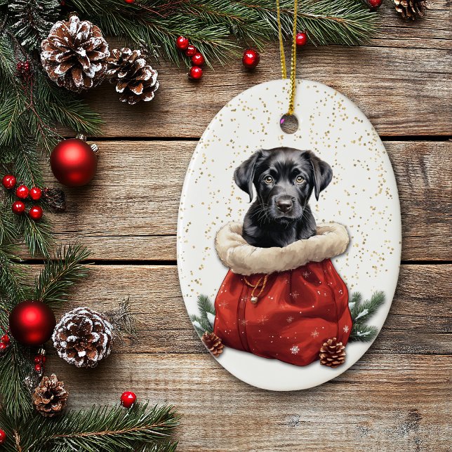 Black Labrador Retriever Puppy Christmas Geschenkt Keramik Ornament (Von Creator hochgeladen)