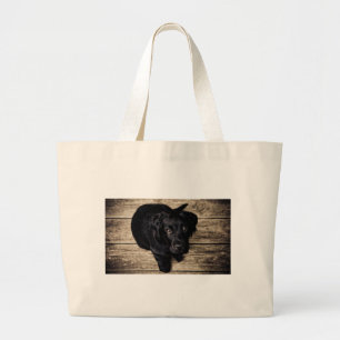 Black Labrador Retriever Puppy on Wood Jumbo Stoffbeutel