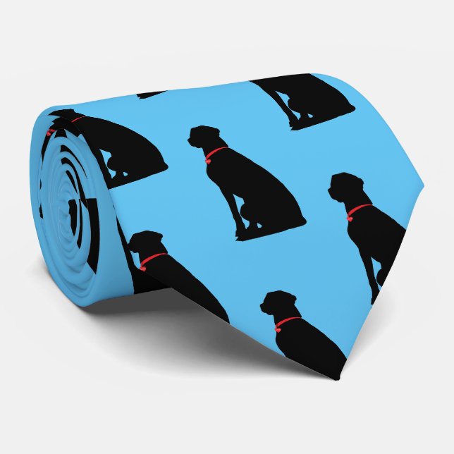 Black Labrador Retriever Red Heart Heart Blue Krawatte (Gerollt)