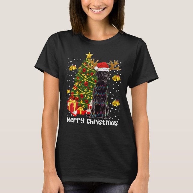 Black Labrador Retriever Weihnachtsbaum Ligh T-Shirt (Vorderseite)