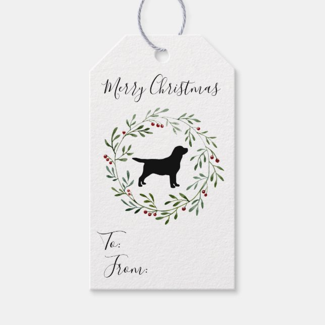 Black Labrador Retriever Weihnachtskranz Hund Geschenkanhänger (Vorderseite)