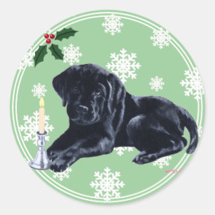 Black Labrador Retriever Weihnachtsschneeflocke Runder Aufkleber
