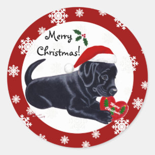 Black Labrador Retriever Weihnachtsschneeflocke Runder Aufkleber