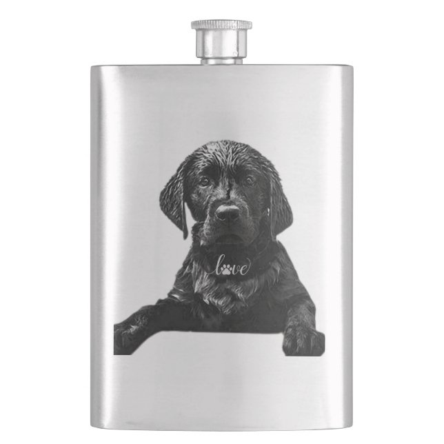 Black Labrador Retriever Welppy T - Shirt Throw Pi Flachmann (Vorderseite)