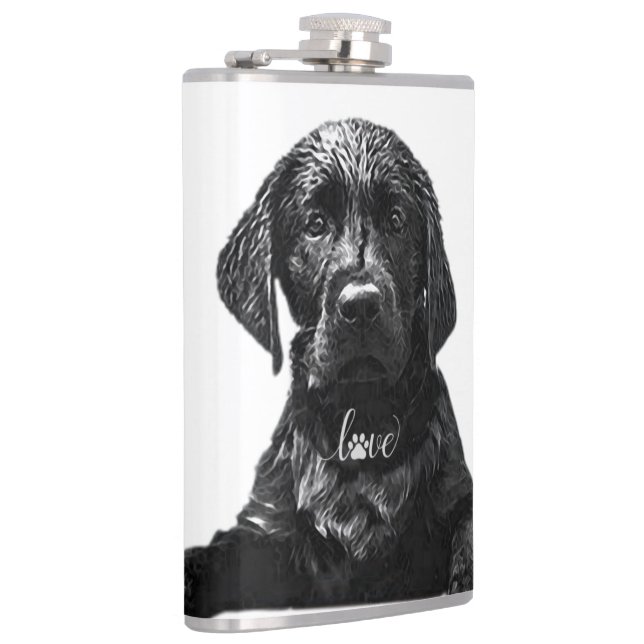 Black Labrador Retriever Welppy T - Shirt Throw Pi Flachmann (Rechts)