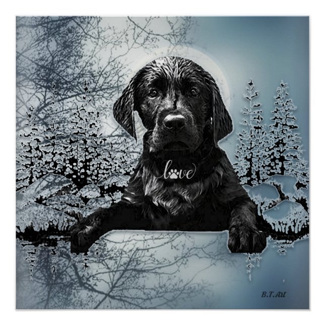 Black Labrador Retriever Welppy T - Shirt Throw Pi Poster (Vorderseite)
