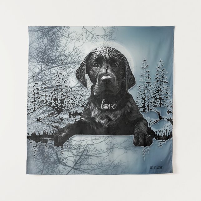 Black Labrador Retriever Welppy T - Shirt Throw Pi Wandteppich (Vorderseite)