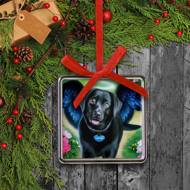Black Labrador Retriever Wings Pet Loss Ornament Aus Metall (Von Creator hochgeladen)
