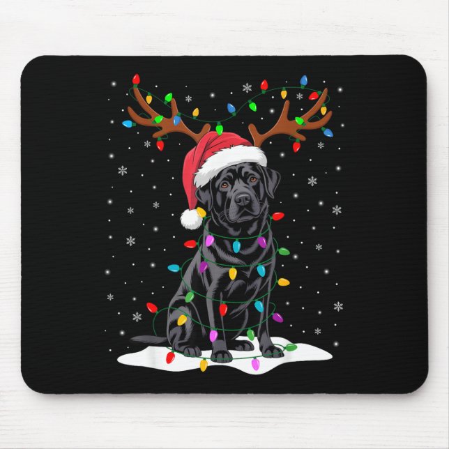 Black Labrador Santa Hat Reindeer Tree Lights Chri Mousepad (Vorne)