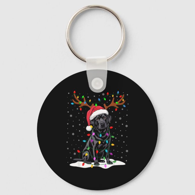Black Labrador Santa Hat Reindeer Tree Lights Chri Schlüsselanhänger (Vorderseite)