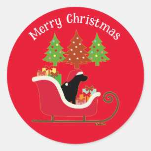 Black Labrador Silhouette Christmas Sleigh Red Runder Aufkleber