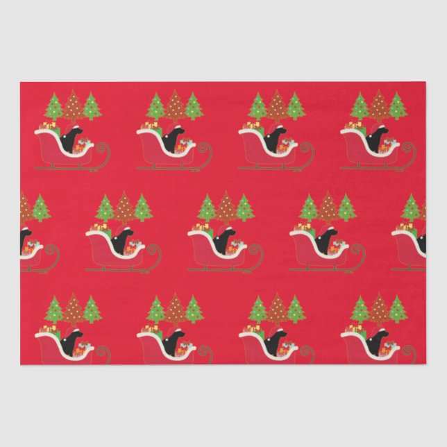 Black Labrador Silhouette Christmas Sleigh Red Seidenpapier (Vorderseite)