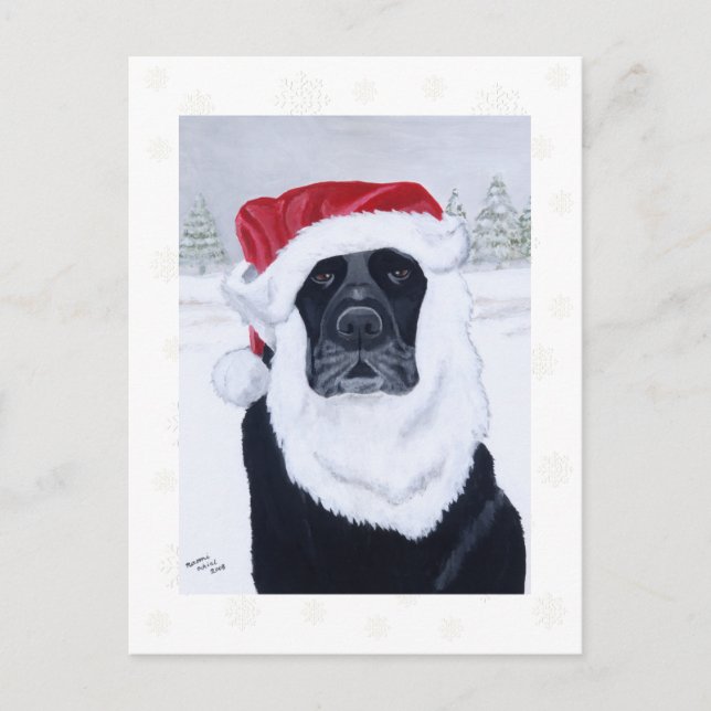 Black Labrador Snowflakes Weihnachtskarten Feiertagspostkarte (Vorderseite)