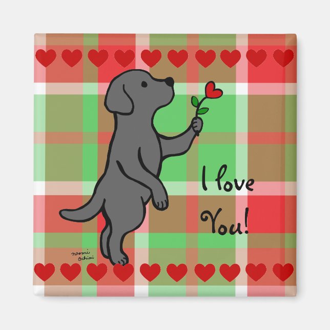 Black Labrador Tiny Heart Blume Cartoon Magnet (Vorne)