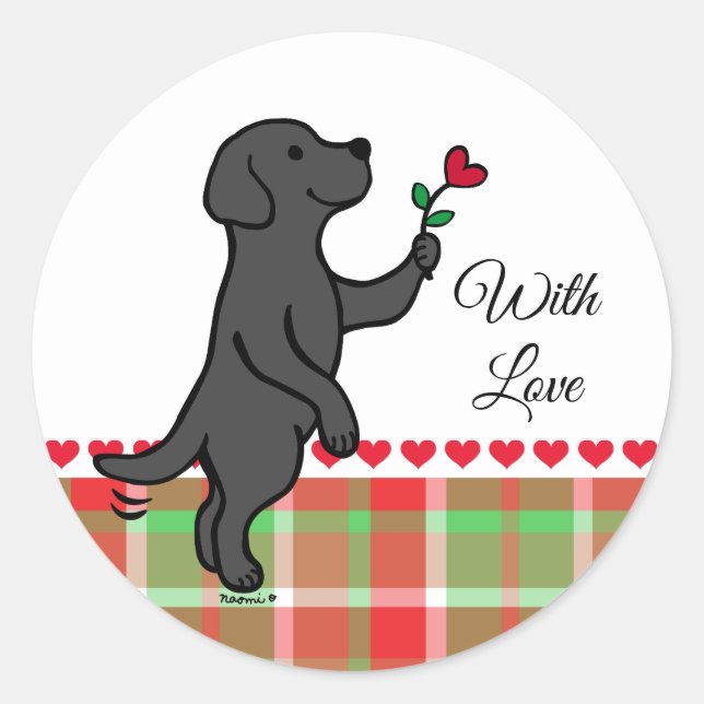 Black Labrador Tiny Heart Blume Valentine Runder Aufkleber (Vorderseite)
