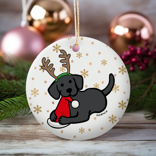 Black Labrador und Santa Christmas Cartoon Keramik Ornament (Black Labrador Santa Christmas Ornament for Labrador Owners.  Personalized gift idea.)