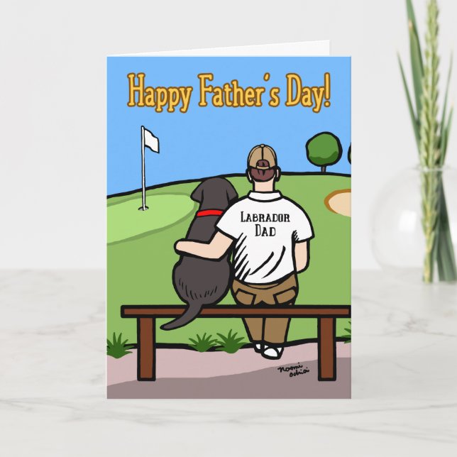 Black Labrador und Vater auf dem Golfplatz Brown H Dankeskarte (Vorderseite)