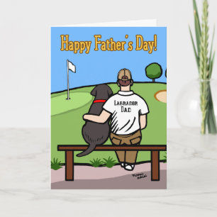 Black Labrador und Vater auf dem Golfplatz Brown H Dankeskarte