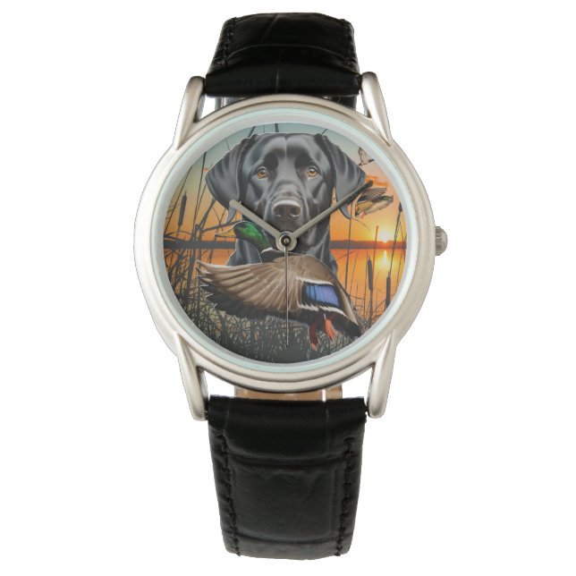 Black Labrador Watch, Labrador Retriever Armbanduhr (Vorderseite)