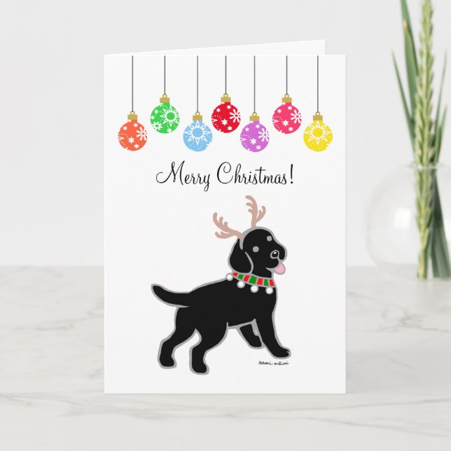 Black Labrador Weihnachten Antler und Ornamente (Vorderseite)