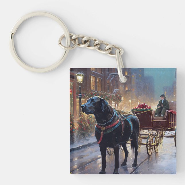 Black Labrador Weihnachten Schlüsselanhänger (Vorderseite)
