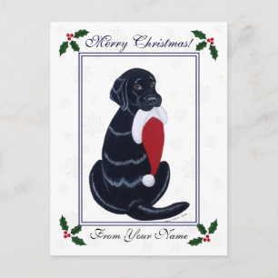 Black Labrador & Weihnachtsmannmütze Snowflake Wei Feiertagspostkarte