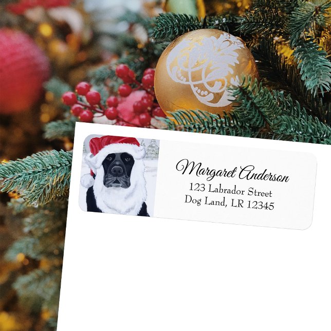 Black Labrador Weihnachtsschnee-Rücksendeadresse (Black Labrador Christmas Snow Design Return Address Labels for Black Labrador Owners.  Santa hat.)