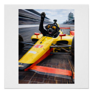 Black Labrador Welpe IndyCar Siegesrunde Poster