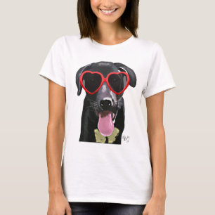 Black Labrador With Heart Sunglasses T-Shirt