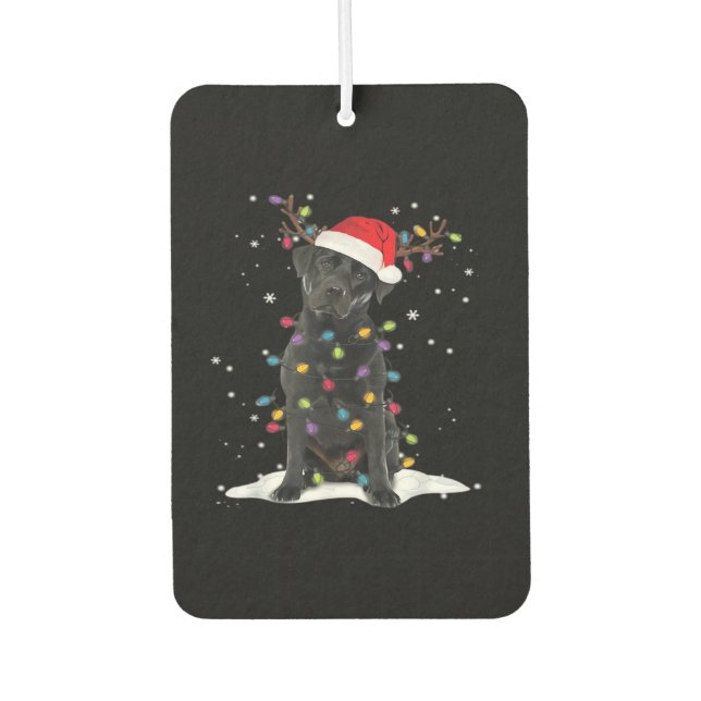 Black Labrador Xmas Dog Christmas Tree Light Class Autolufterfrischer (Vorderseite)