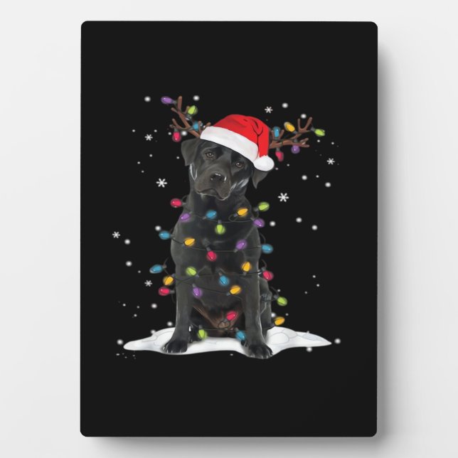 Black Labrador Xmas Dog Christmas Tree Light Class Fotoplatte (Vorderseite)