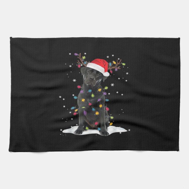 Black Labrador Xmas Dog Christmas Tree Light Class Geschirrtuch (Horizontal)