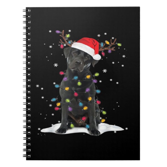 Black Labrador Xmas Dog Christmas Tree Light Class Notizblock (Vorderseite)