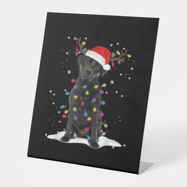 Black Labrador Xmas Dog Christmas Tree Light Class Sockelschild (Vorderseite)