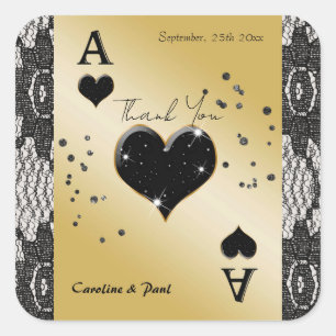 Black Lace, Ace of Hearts, Black Glitzer Danke Quadratischer Aufkleber
