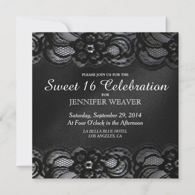 Black Lace and Satin Sweet 16 Celebration Party Einladung (Vorderseite)