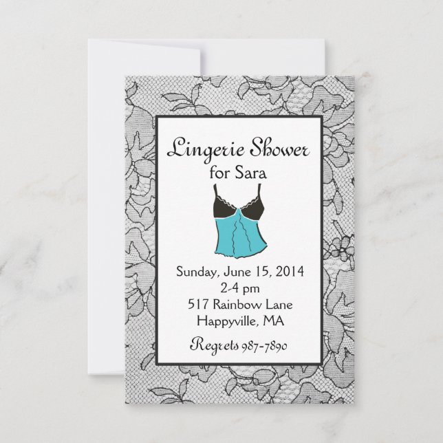 Black Lace Aqua Lingerie Bridal Dusche Einladungen (Vorderseite)