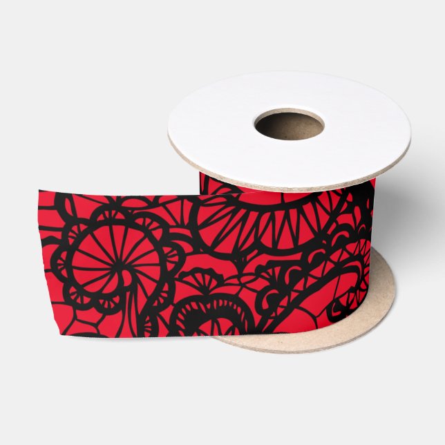 Black Lace auf Rot Satinband (Spule)
