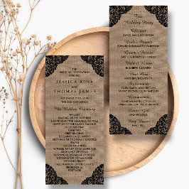 Black Lace auf Rustic Burlap Wedding Programm