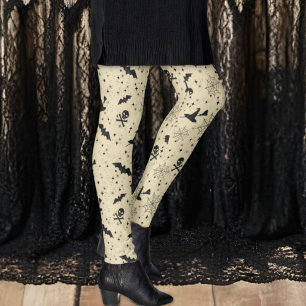 Black Lace Bat Witch Hats Skulls Neutral Halloween Leggings