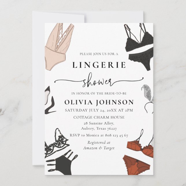 Black Lace Bra Lingerie Bridal Show Invitation (Devant)