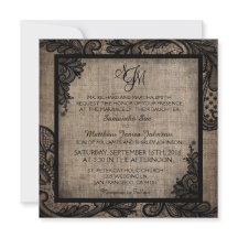 Black Lace Burlap Modern Goth Wedding Einladung
