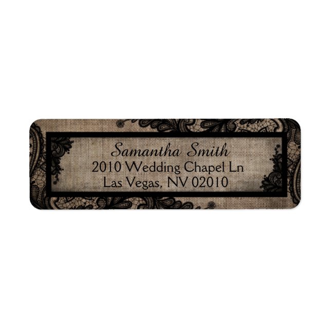 Black Lace Burlap Moderne Goth Mariage Étiquettes (Devant)