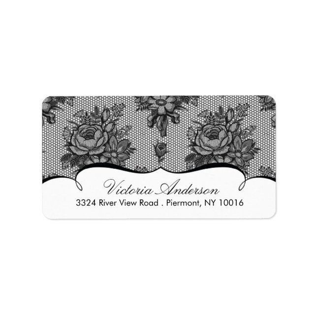 Black Lace Damask Rücksendeadressen-Aufkleber. Adressaufkleber (Vorne)
