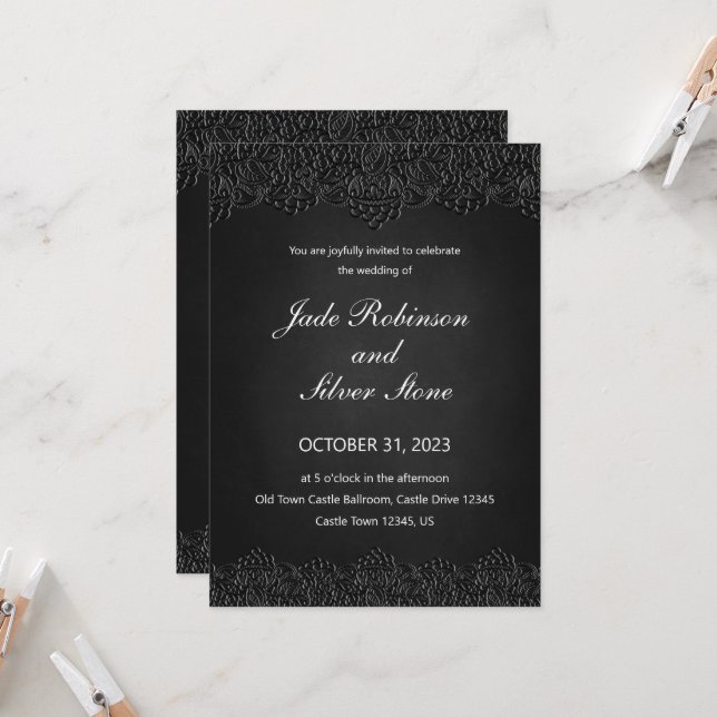 Black Lace Gothic Wedding Einladung, Viktorianisch Einladung (Vorderseite/Rückseite Beispiel)
