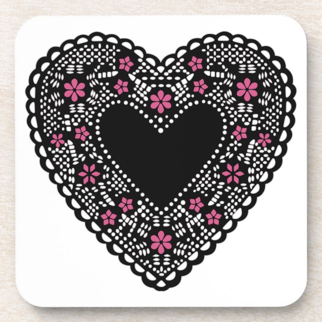 Black Lace Heart Getränkeuntersetzer (Vorderseite)