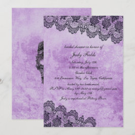Black Lace Lila Gothic Wedding Brautparty Einladung