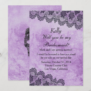 Black Lace Lila Gothic Wedding Bridesmaid Einladung